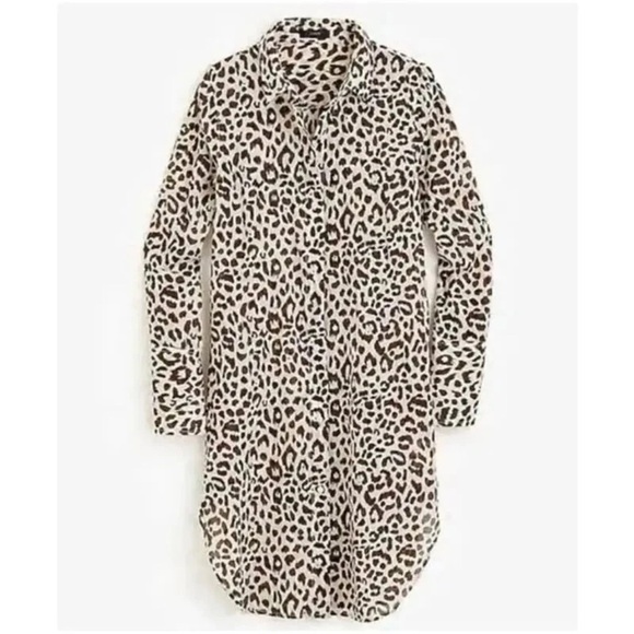 J. Crew 100% Cotton Animal Leopard Print Shirt-Dress Cover Up Size M - Picture 9 of 9